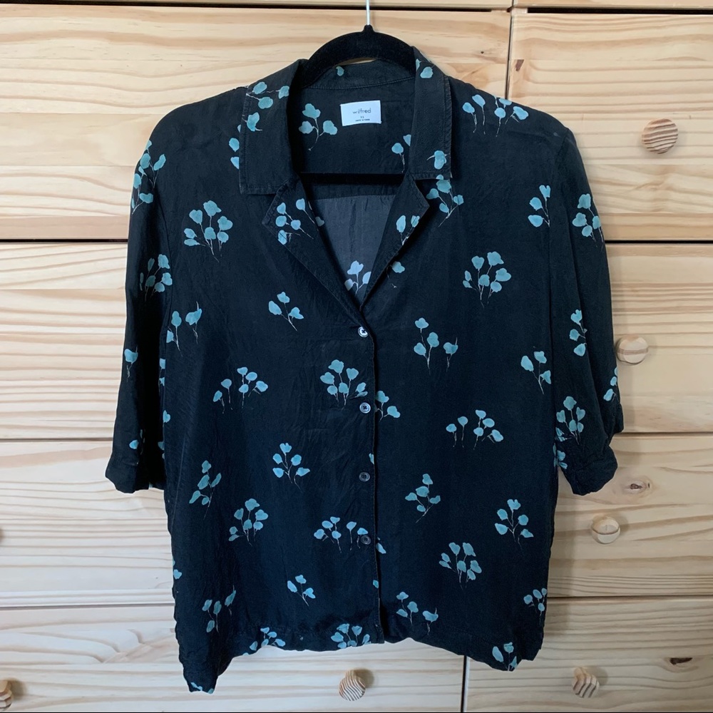 Aritzia Wilfred Aries Button-up Top in Black/Aqua